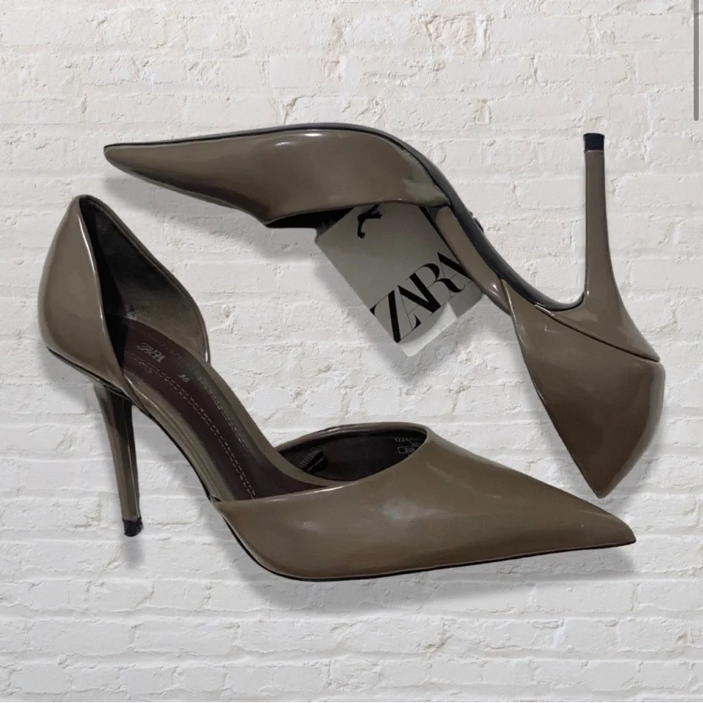 Zara Taupe Pointed Toe High Heel Court Shoes - Picture 3 of 10